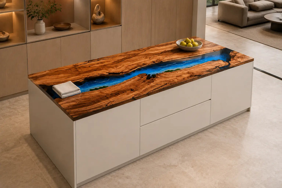 Blue Meridian Bright Blue Olive Wood Epoxy Countertop CPT38