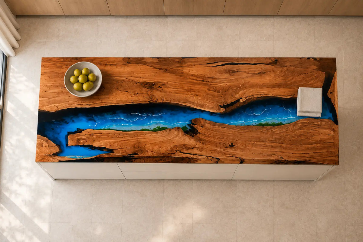 Blue Meridian Bright Blue Olive Wood Epoxy Countertop CPT38