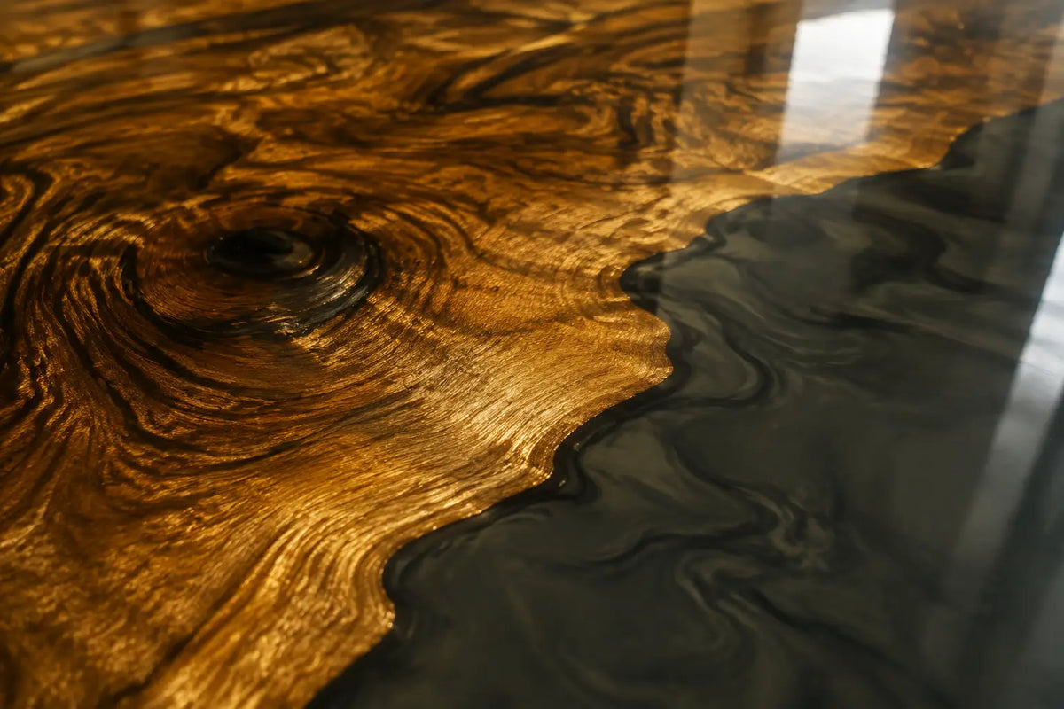 Golden Amber Glass Golden Amber Walnut Wood Epoxy Countertop CPT39