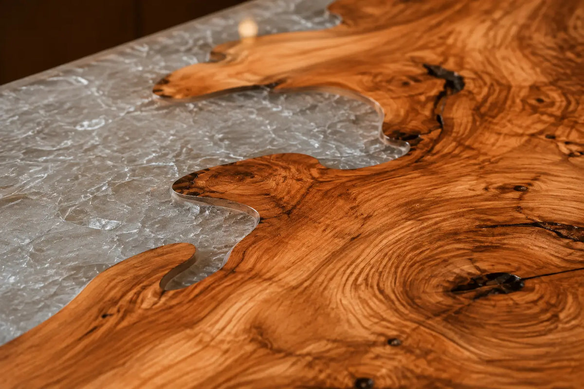 Silver Crystal Mosaic Silver Flake Clear Olive Wood Epoxy Countertop CPT40