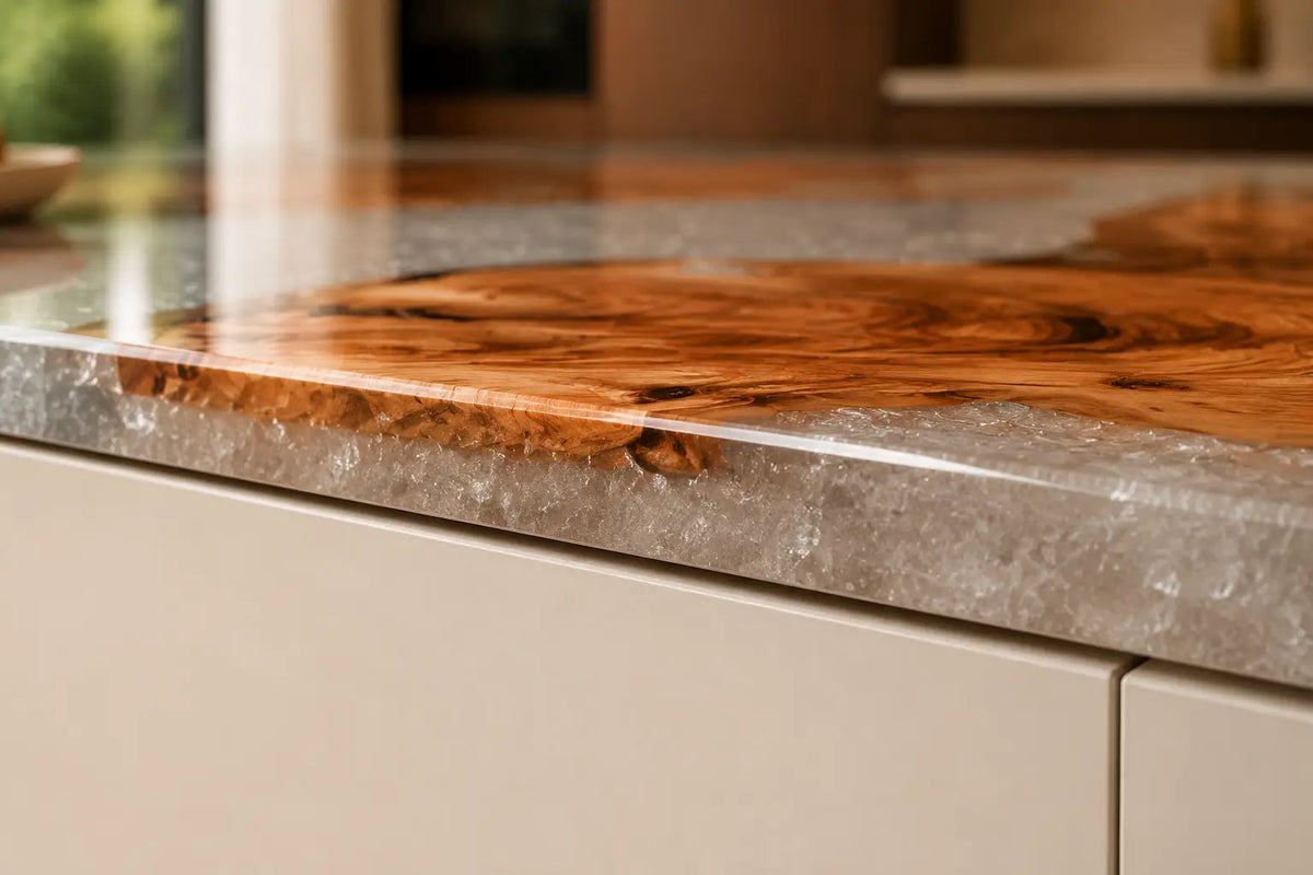 Silver Crystal Mosaic Silver Flake Clear Olive Wood Epoxy Countertop CPT40