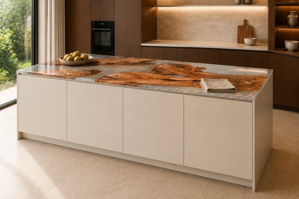Silver Crystal Mosaic Silver Flake Clear Olive Wood Epoxy Countertop CPT40