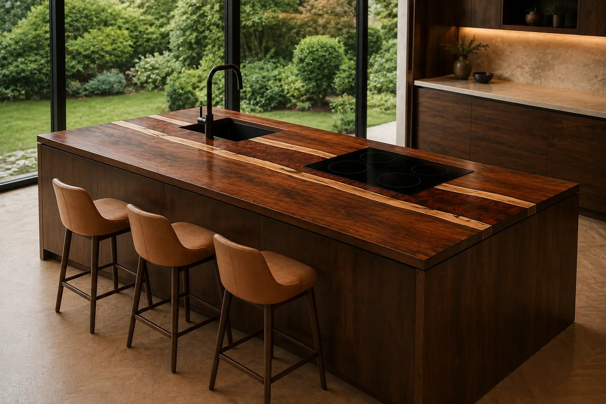 CPTC41 Midnight Strait Black Walnut Wood Epoxy Countertop featuring handcrafted walnut wood and black resin for an island countertop