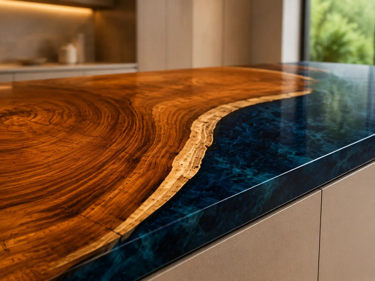 Navy Peninsula Navy Blue Walnut Wood Epoxy Countertop CPT42