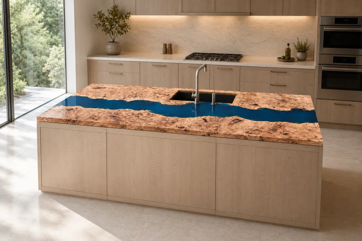 Sky Atoll Sky Blue Poplar Wood Epoxy Countertop CPT44