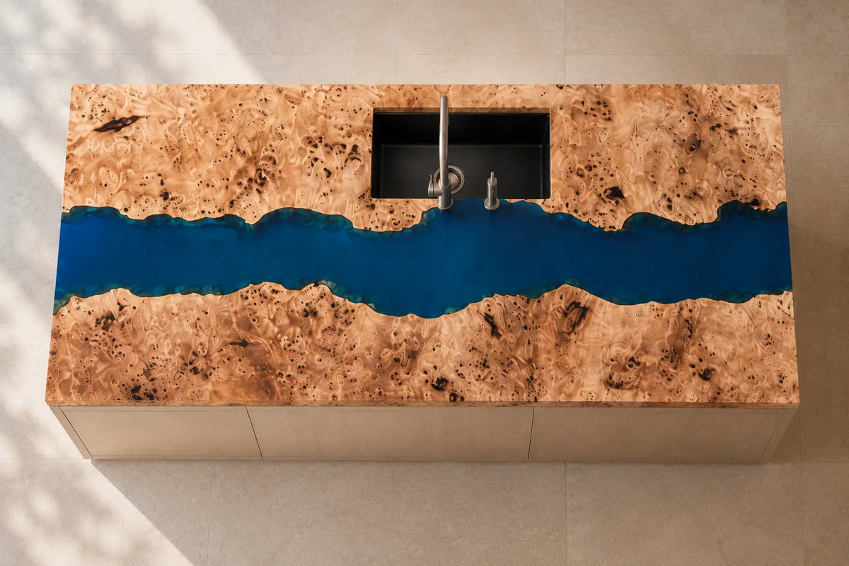 Sky Atoll Sky Blue Poplar Wood Epoxy Countertop CPT44