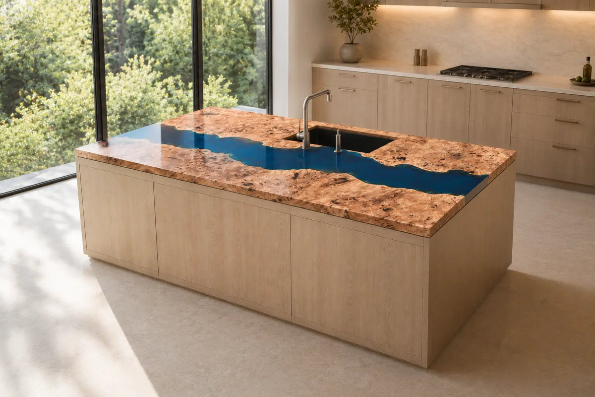 Sky Atoll Sky Blue Poplar Wood Epoxy Countertop CPT44