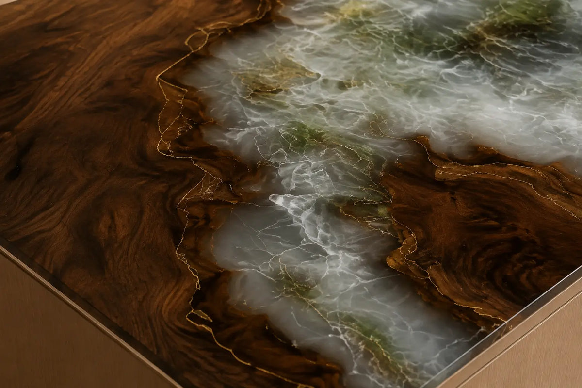 Smoked Glass Smoky Gray Walnut Wood Epoxy Countertop CPT45