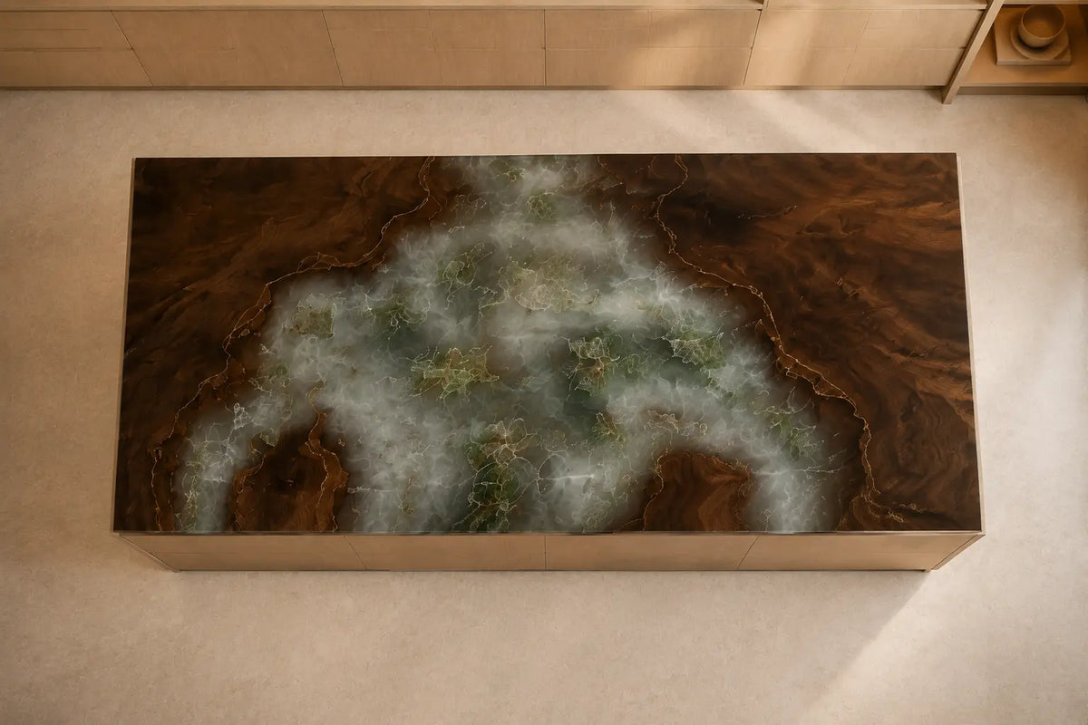 Smoked Glass Smoky Gray Walnut Wood Epoxy Countertop CPT45