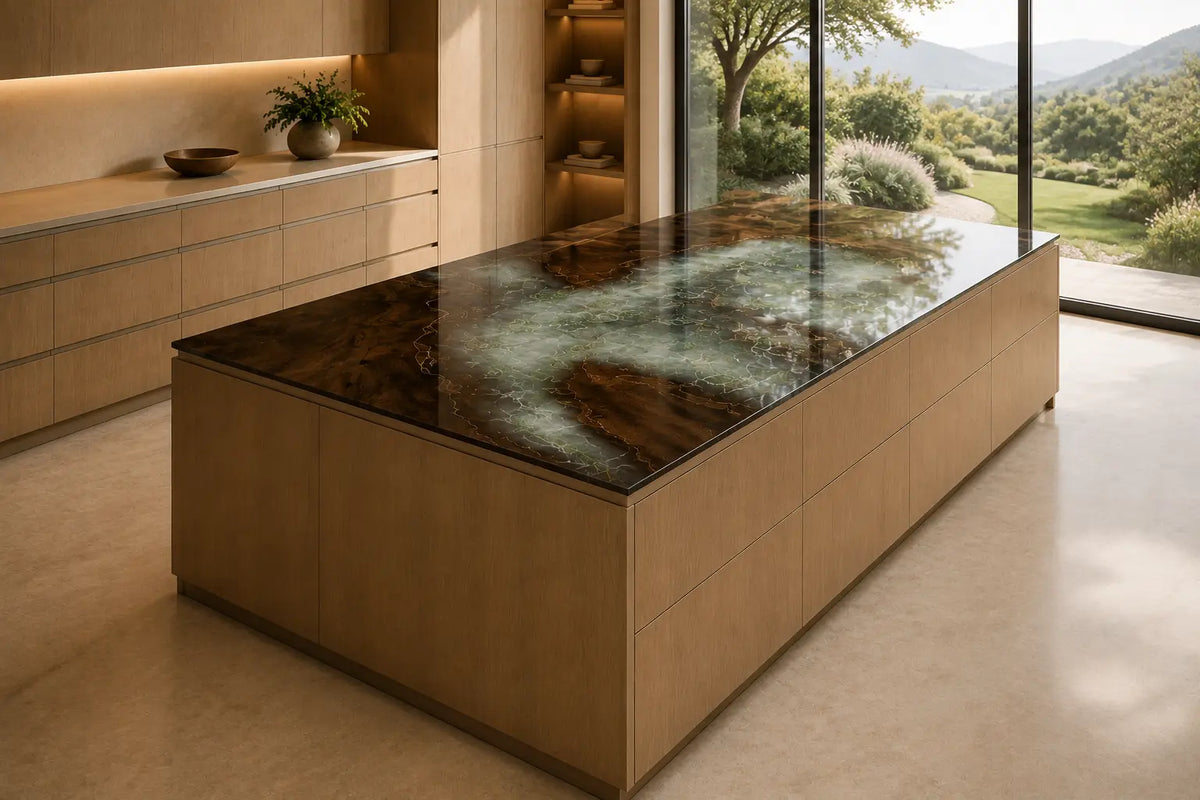 Smoked Glass Smoky Gray Walnut Wood Epoxy Countertop CPT45