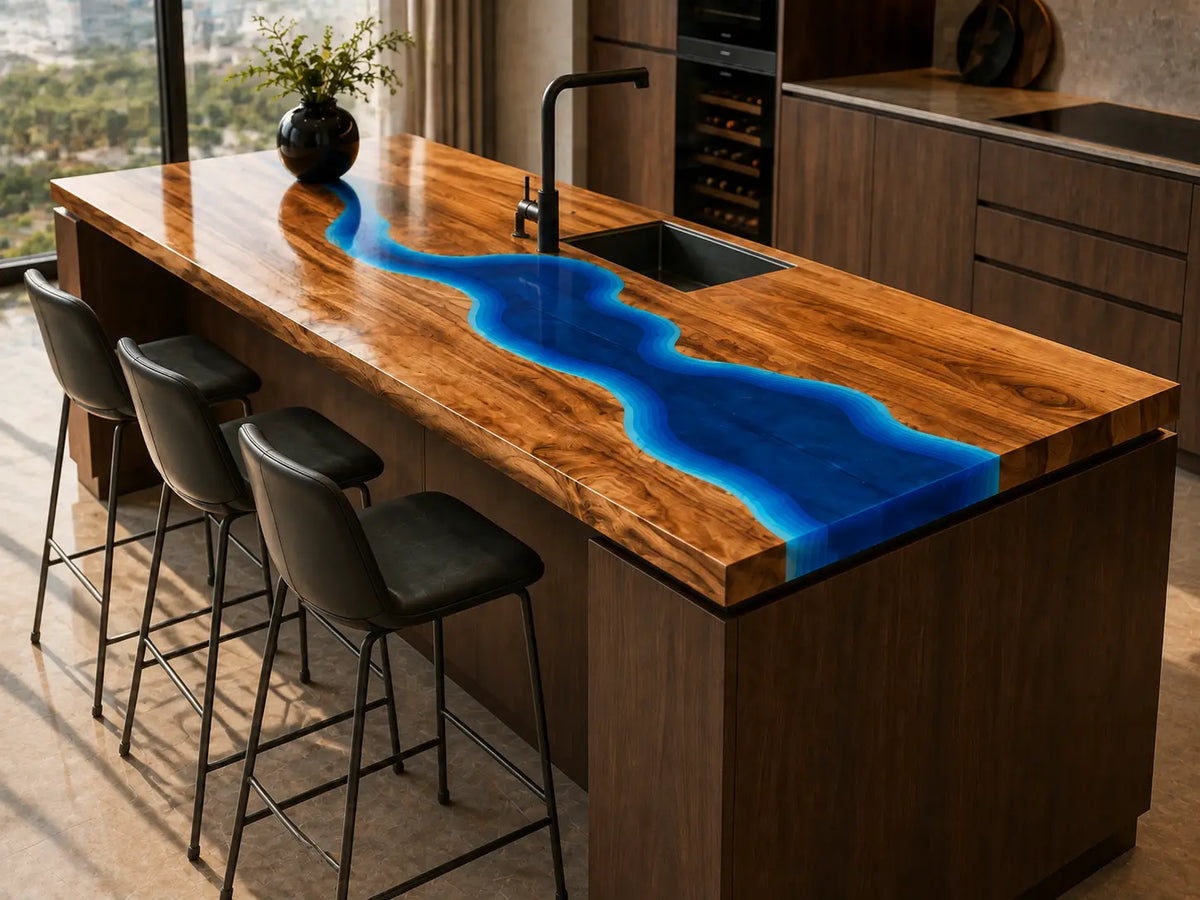 Cobalt Stream Cobalt Blue Walnut Wood Epoxy Countertop CPT46