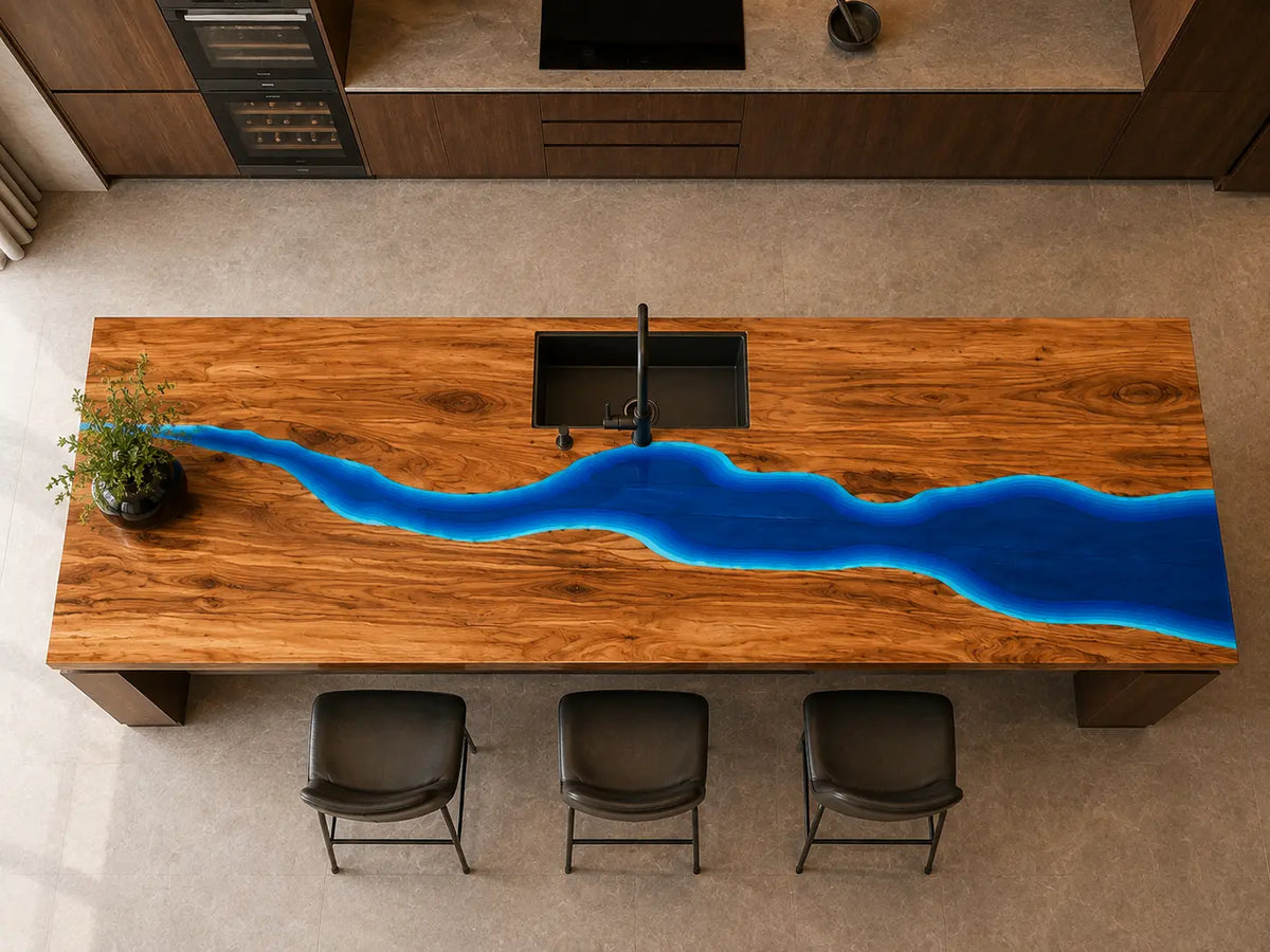 Cobalt Stream Cobalt Blue Walnut Wood Epoxy Countertop CPT46