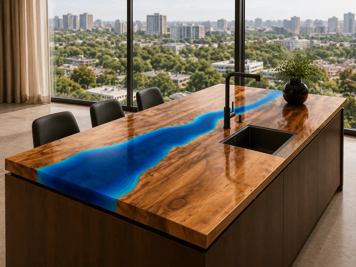 Cobalt Stream Cobalt Blue Walnut Wood Epoxy Countertop CPT46