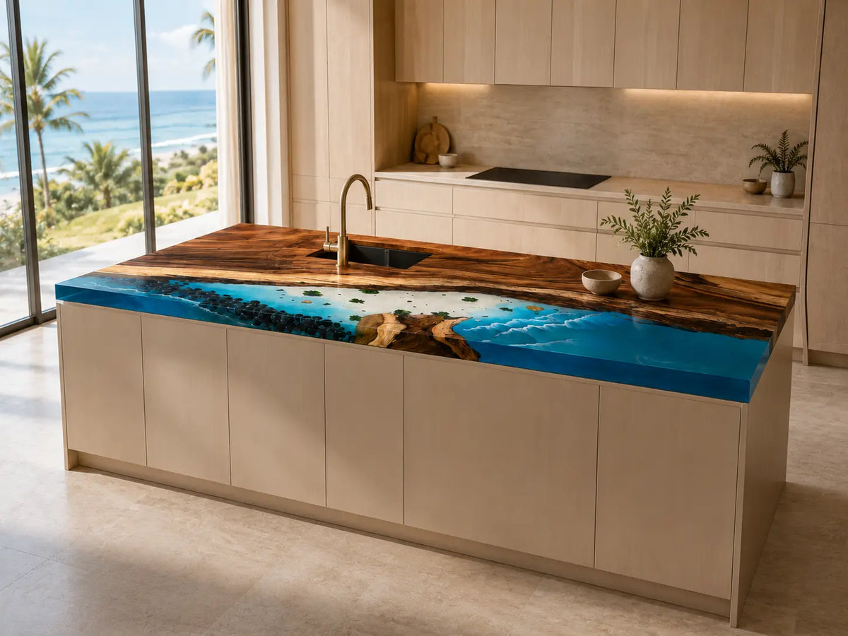Aqua Reef Aqua Blue Walnut Wood Epoxy Countertop CPT47