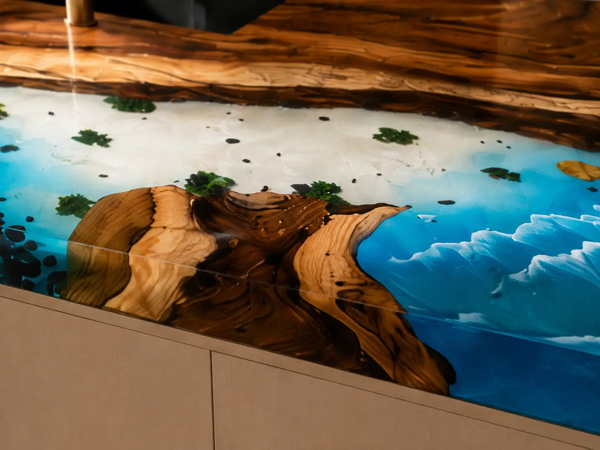 Aqua Reef Aqua Blue Walnut Wood Epoxy Countertop CPT47