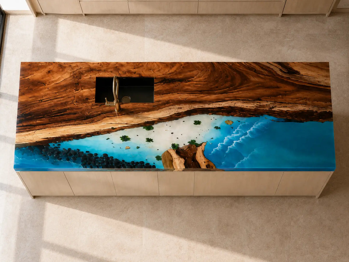 Aqua Reef Aqua Blue Walnut Wood Epoxy Countertop CPT47