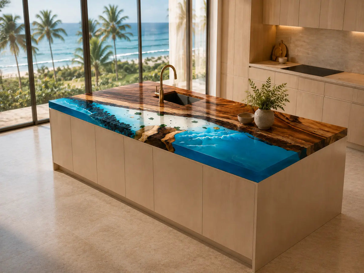 Aqua Reef Aqua Blue Walnut Wood Epoxy Countertop CPT47