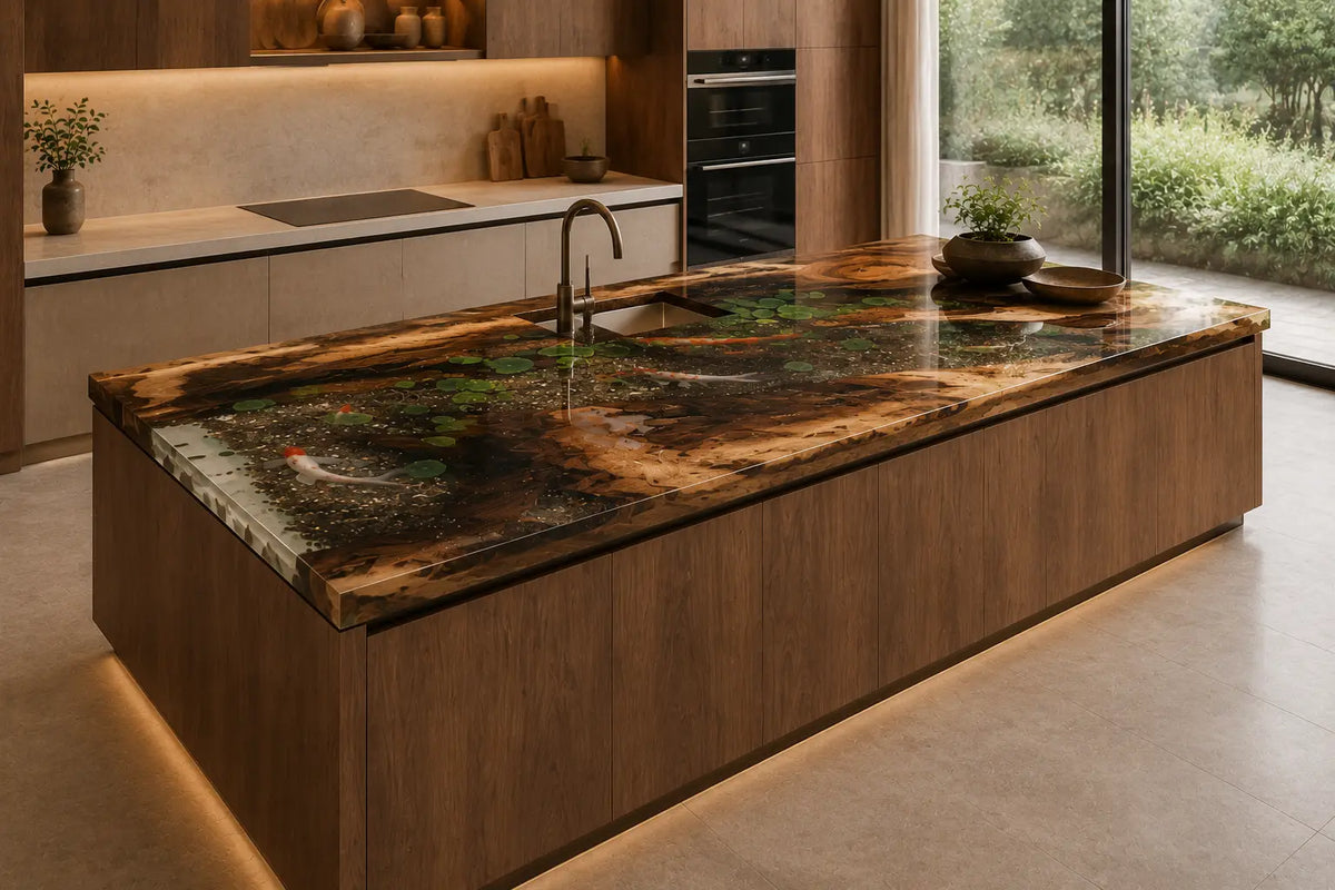 Forest Night Black with Green Highlights Walnut Wood Epoxy Countertop CPT49
