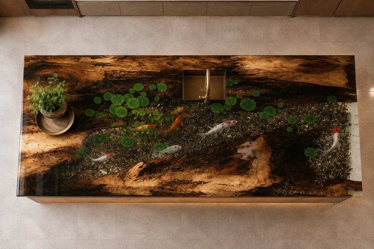 Forest Night Black with Green Highlights Walnut Wood Epoxy Countertop CPT49