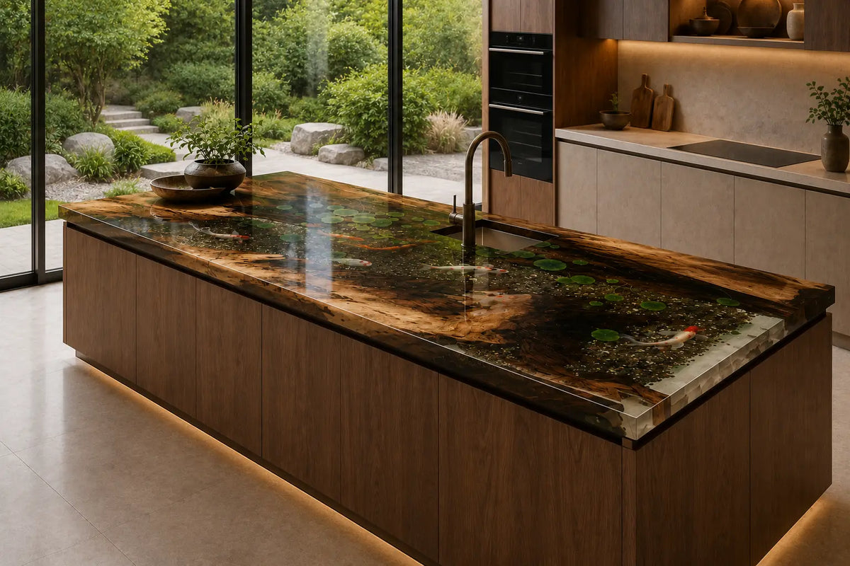 Forest Night Black with Green Highlights Walnut Wood Epoxy Countertop CPT49