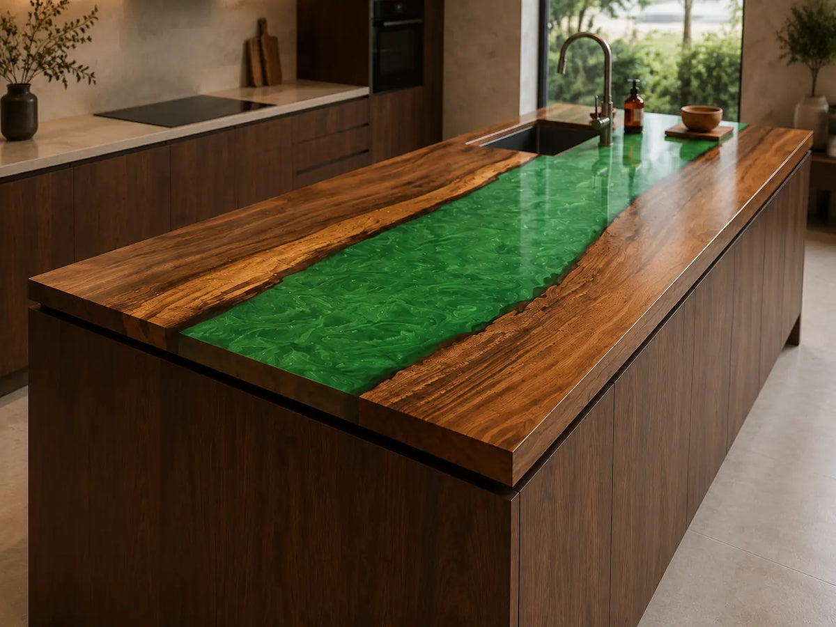 Emerald Panel Emerald Green Walnut Wood Epoxy Countertop CPT50
