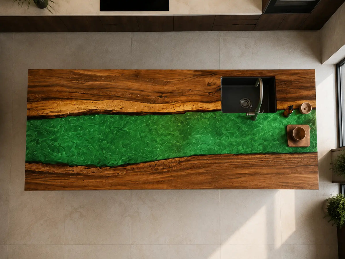 Emerald Panel Emerald Green Walnut Wood Epoxy Countertop CPT50