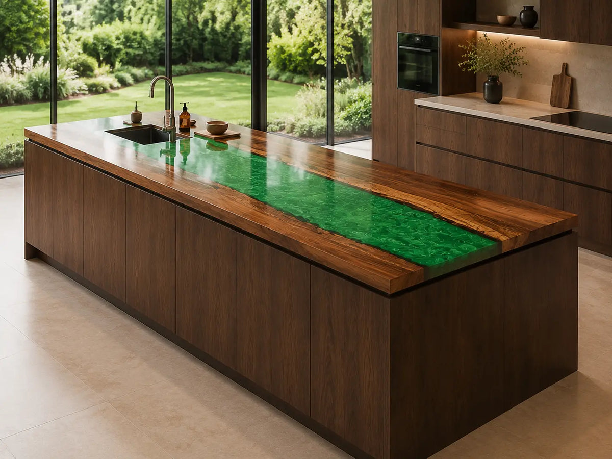 Emerald Panel Emerald Green Walnut Wood Epoxy Countertop CPT50