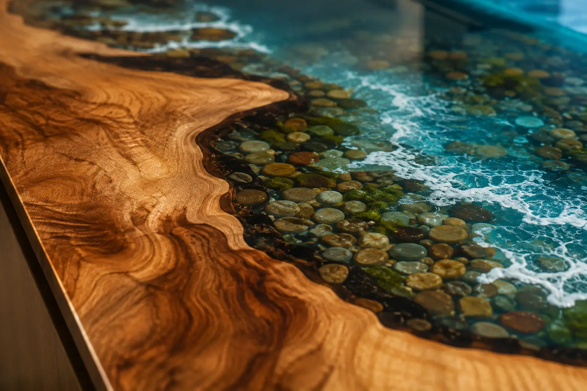 Tidal Basin Aqua Blue Walnut Wood Epoxy Countertop CPT51