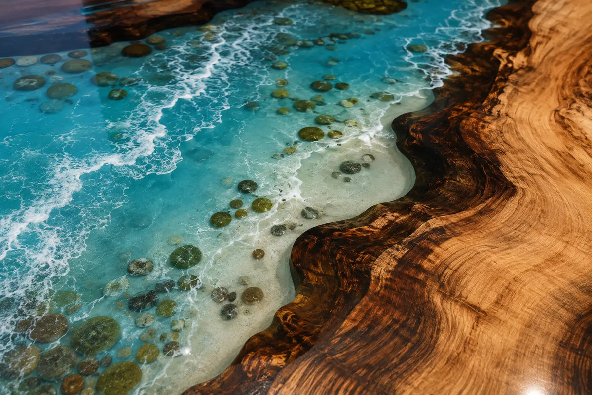 Tidal Basin Aqua Blue Walnut Wood Epoxy Countertop CPT51