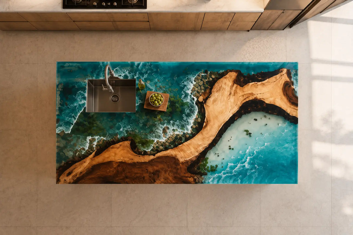 Tidal Basin Aqua Blue Walnut Wood Epoxy Countertop CPT51