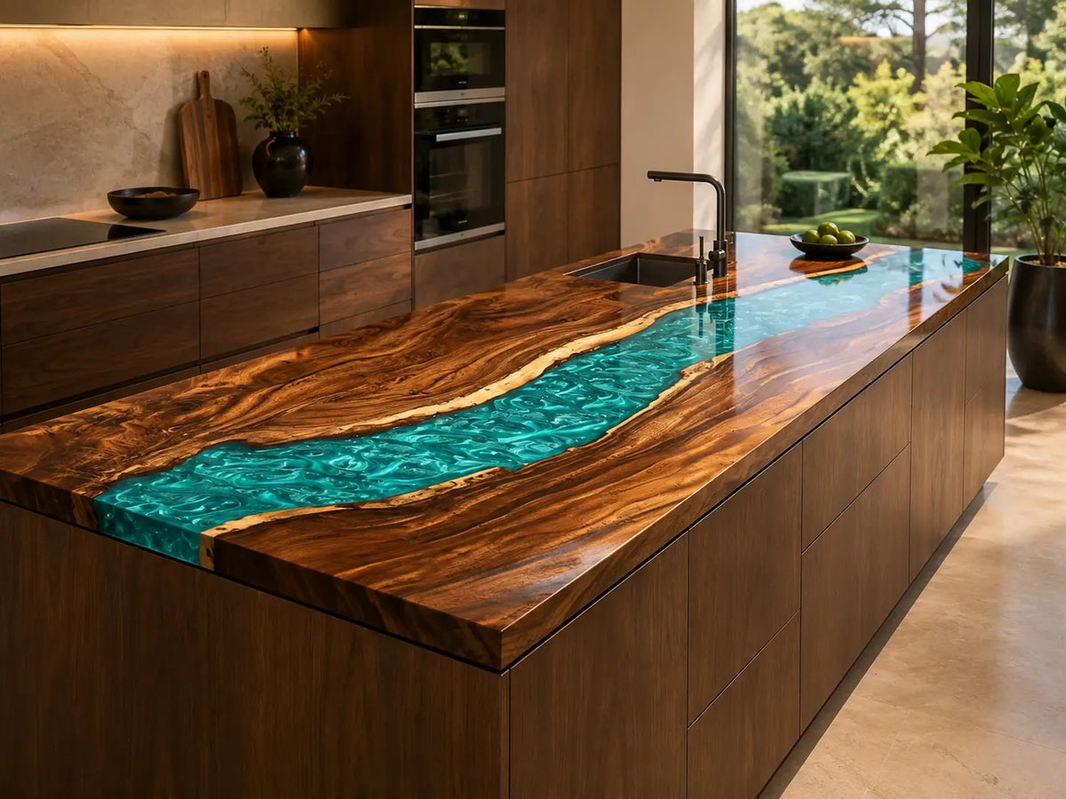 Turquoise Valley Turquoise Walnut Wood Epoxy Countertop CPT52