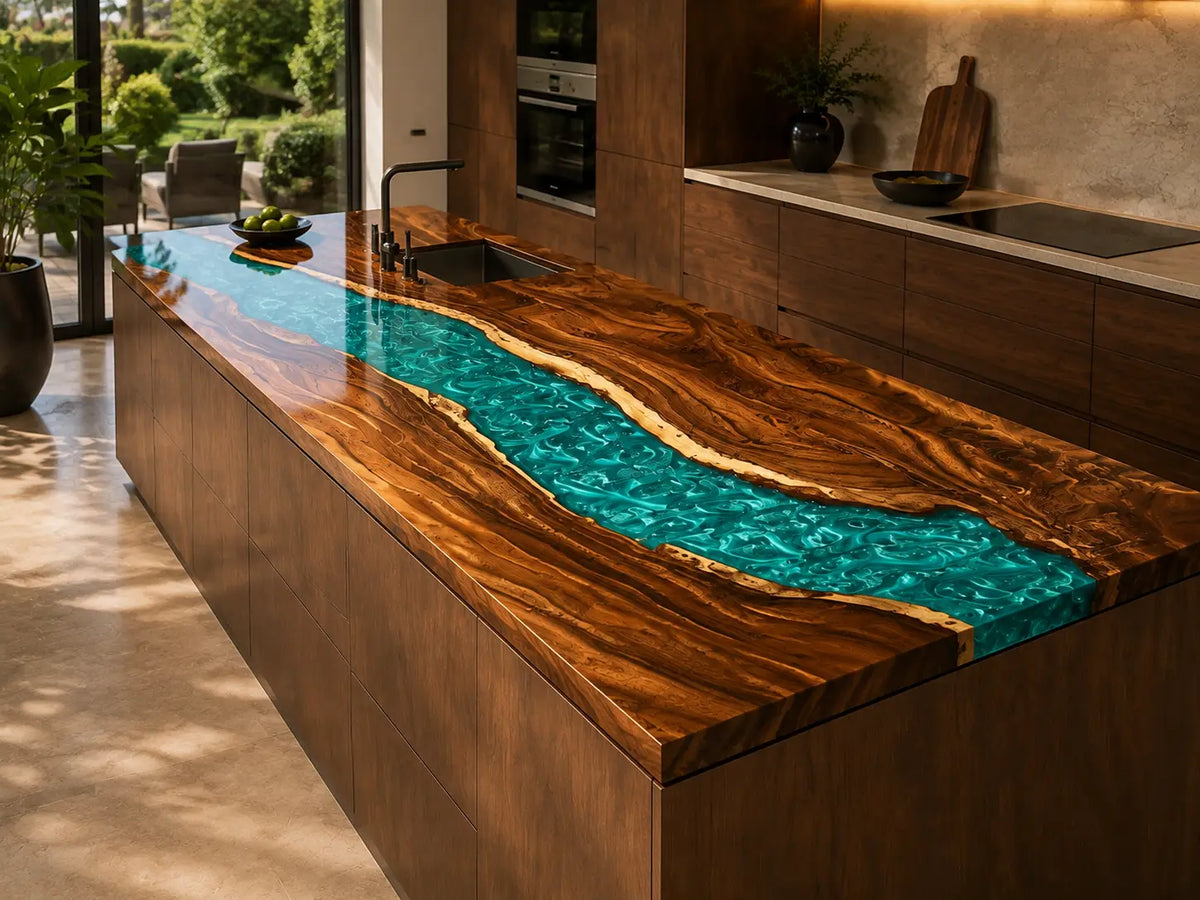 Turquoise Valley Turquoise Walnut Wood Epoxy Countertop CPT52