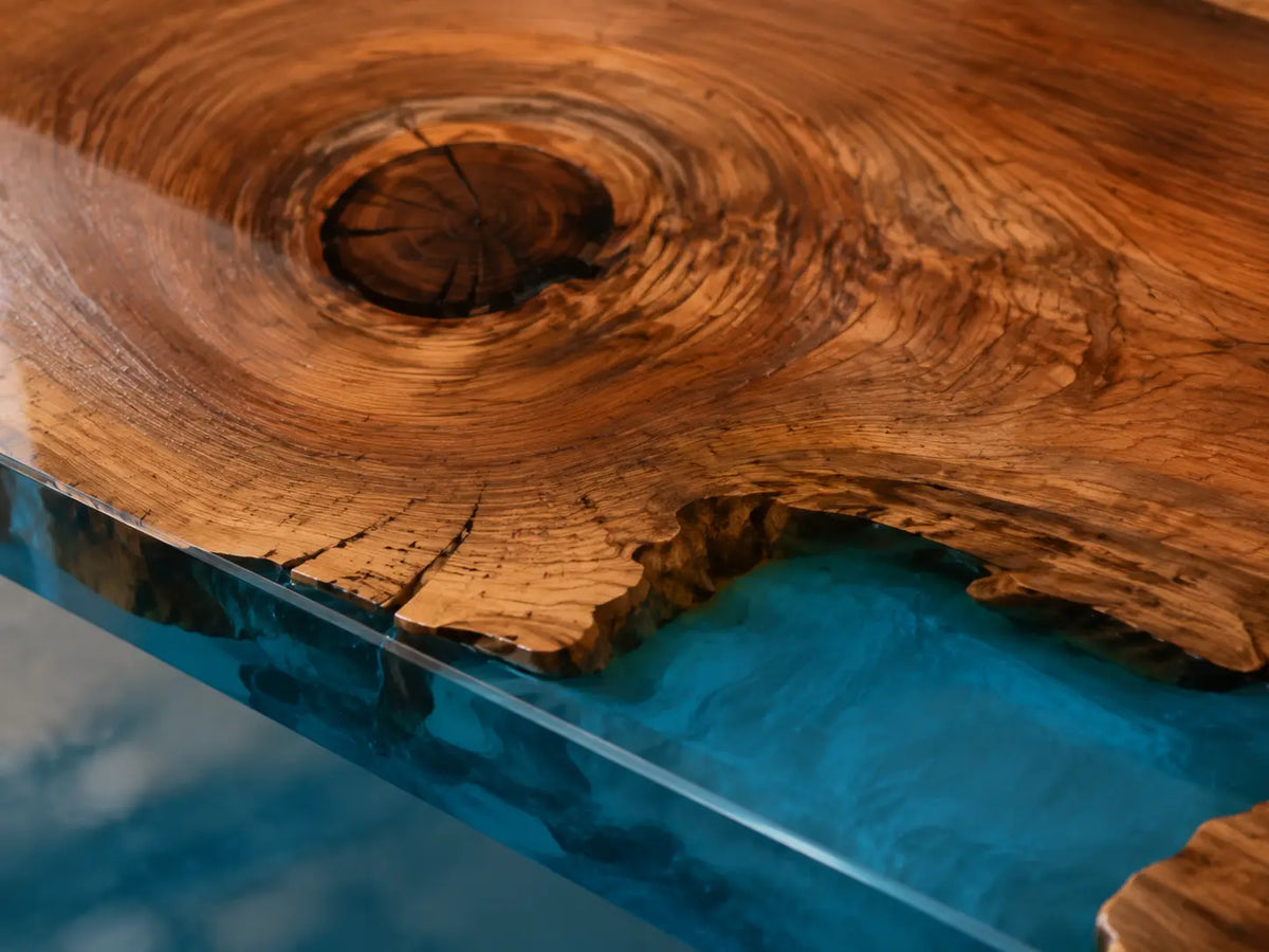 Sea Glass Edge Ocean Blue Black Walnut Epoxy Countertop CPT53
