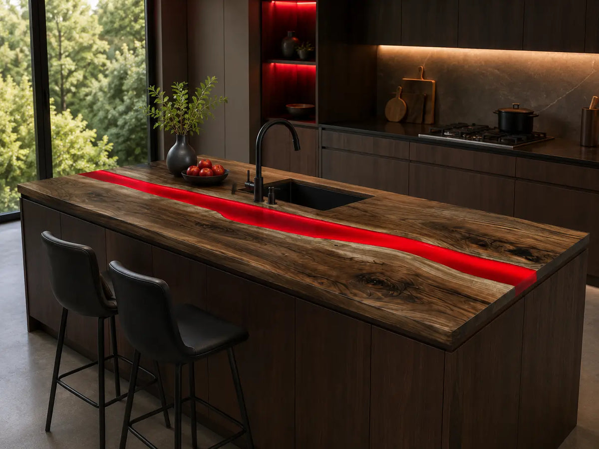 Ruby Horizon Ruby Red Walnut Wood Epoxy Countertop CPT54