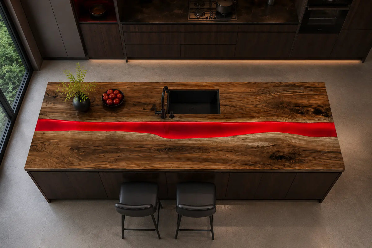 Ruby Horizon Ruby Red Walnut Wood Epoxy Countertop CPT54