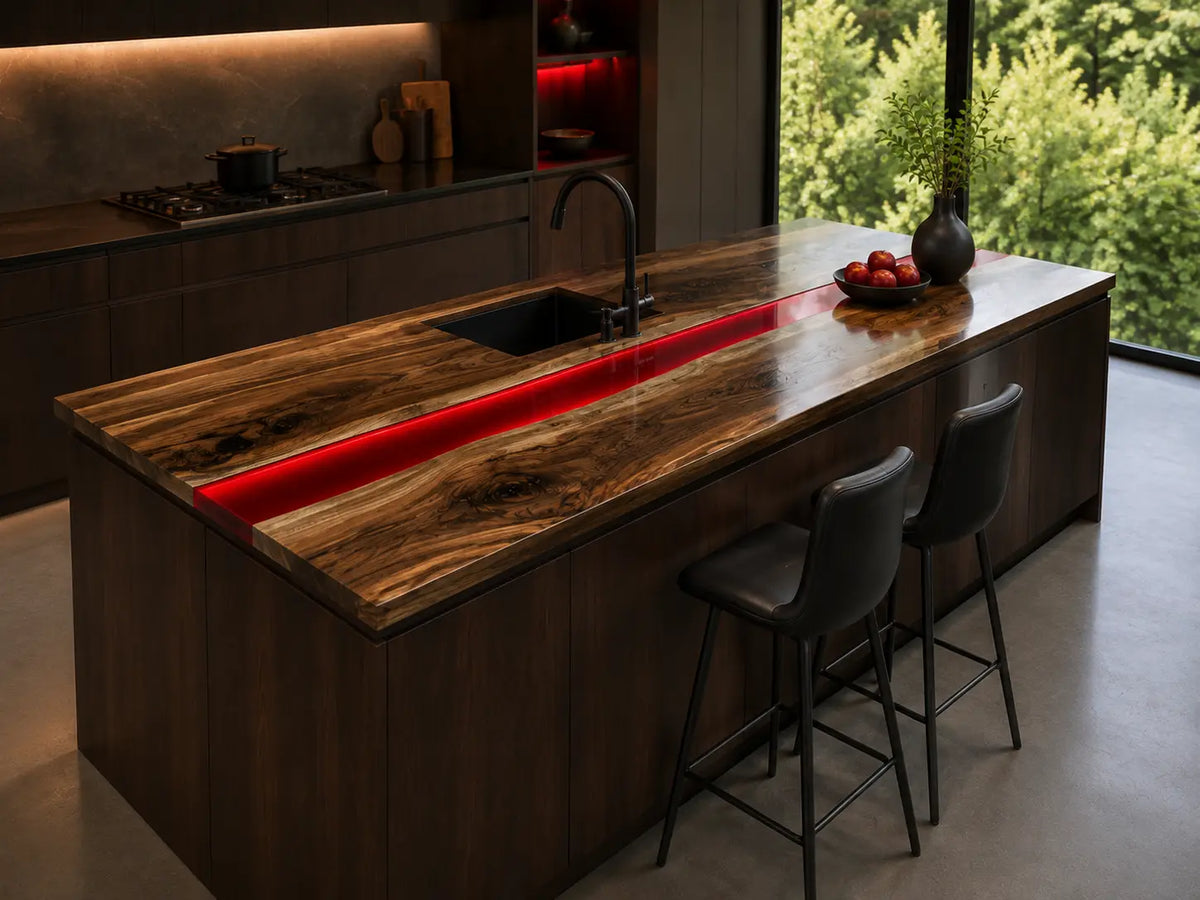 Ruby Horizon Ruby Red Walnut Wood Epoxy Countertop CPT54