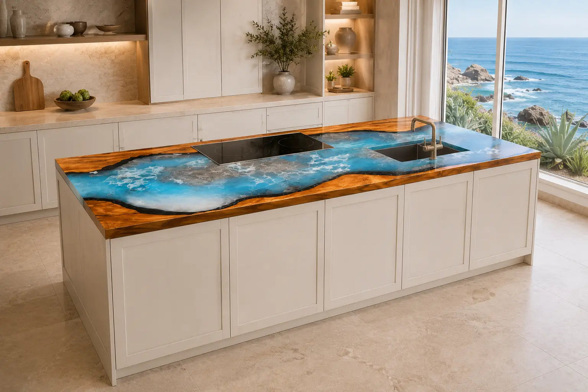Azure Archipelago Azure Blue Walnut Wood Epoxy Countertop CPT55
