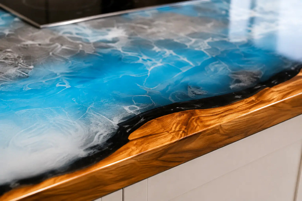 Azure Archipelago Azure Blue Walnut Wood Epoxy Countertop CPT55