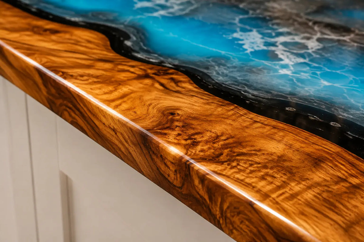 Azure Archipelago Azure Blue Walnut Wood Epoxy Countertop CPT55