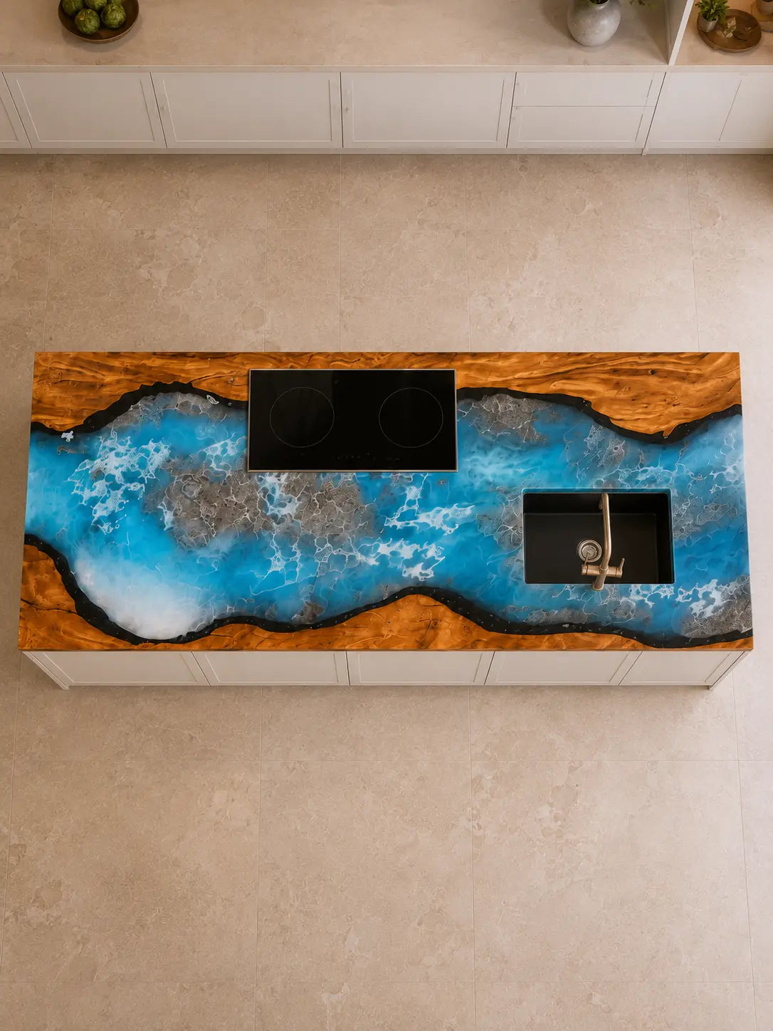 Azure Archipelago Azure Blue Walnut Wood Epoxy Countertop CPT55