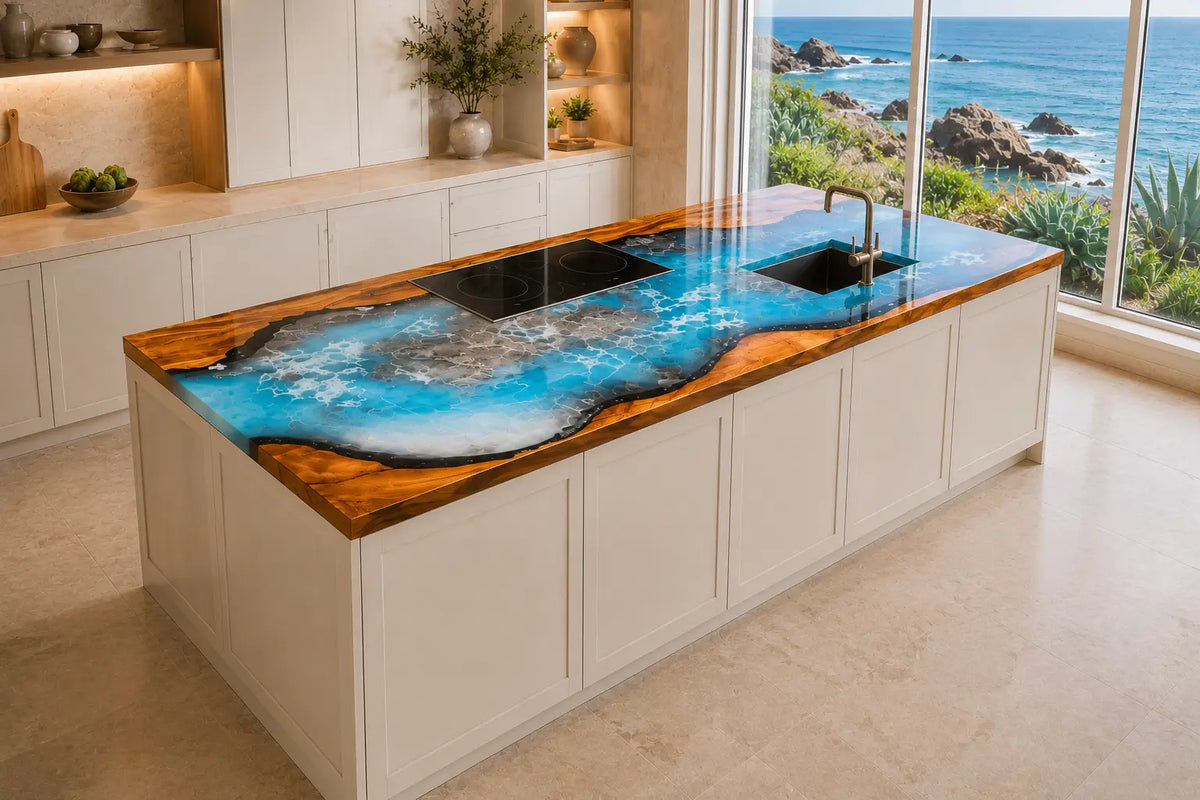 Azure Archipelago Azure Blue Walnut Wood Epoxy Countertop CPT55