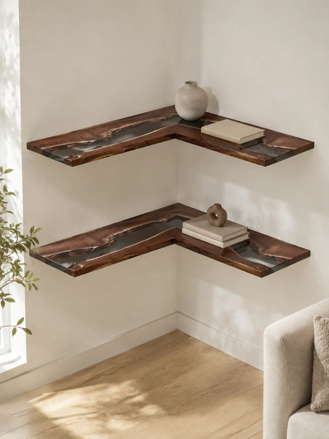 Double Corner Line Smoky Black Epoxy Corner Shelf CS01