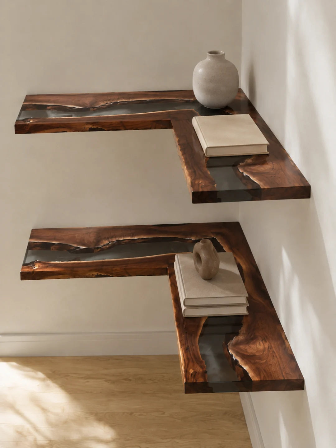 Double Corner Line Smoky Black Epoxy Corner Shelf CS01