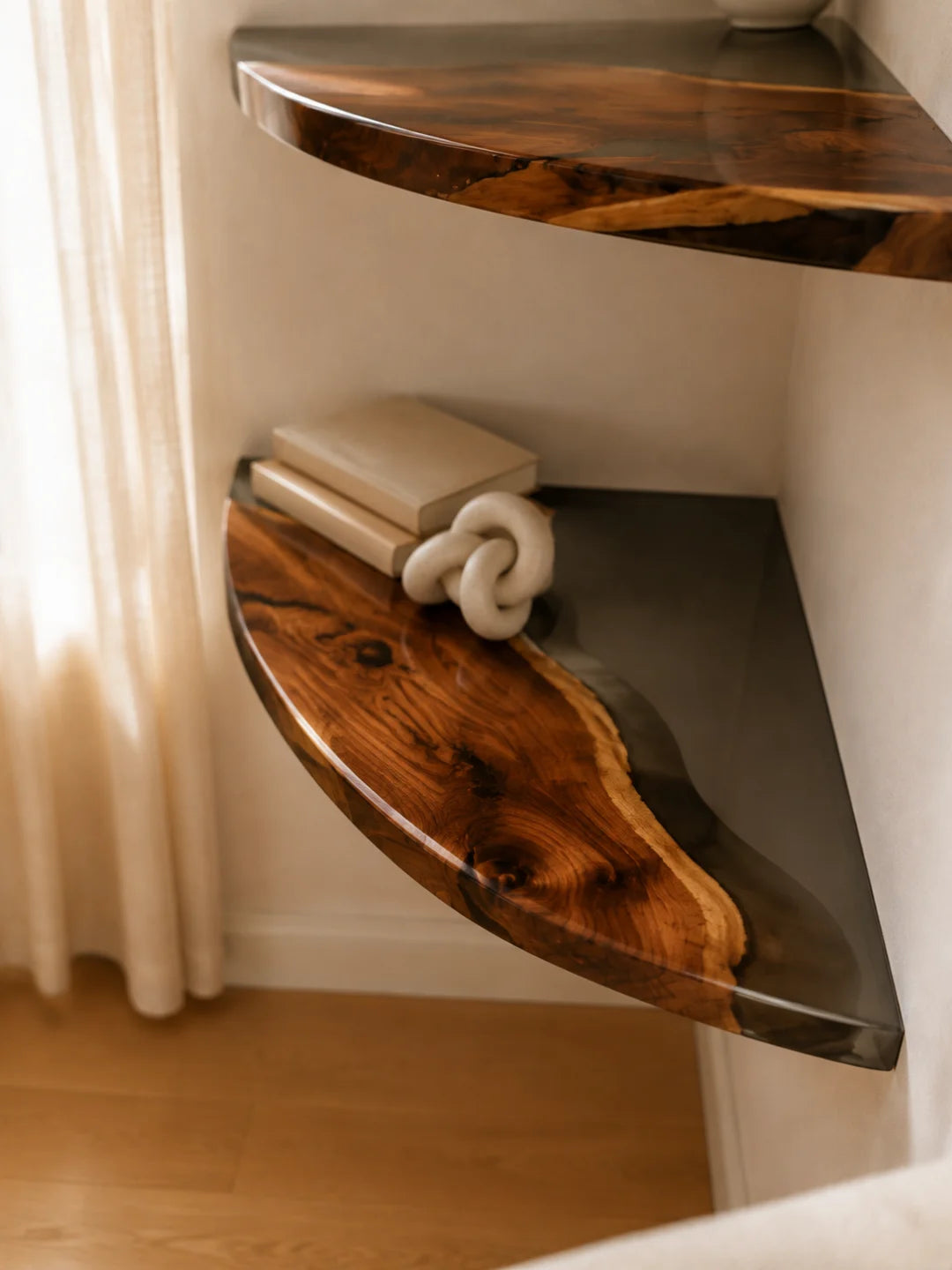 Black Edge Pair Jet Black Epoxy Corner Shelf CS02