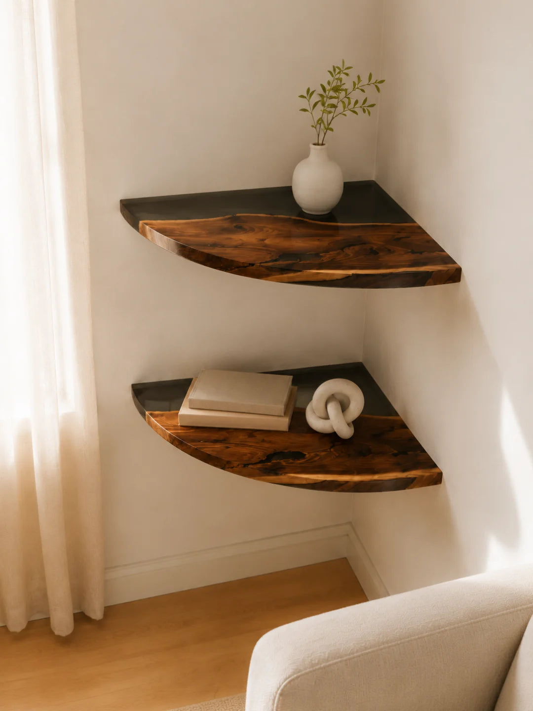 Black Edge Pair Jet Black Epoxy Corner Shelf CS02