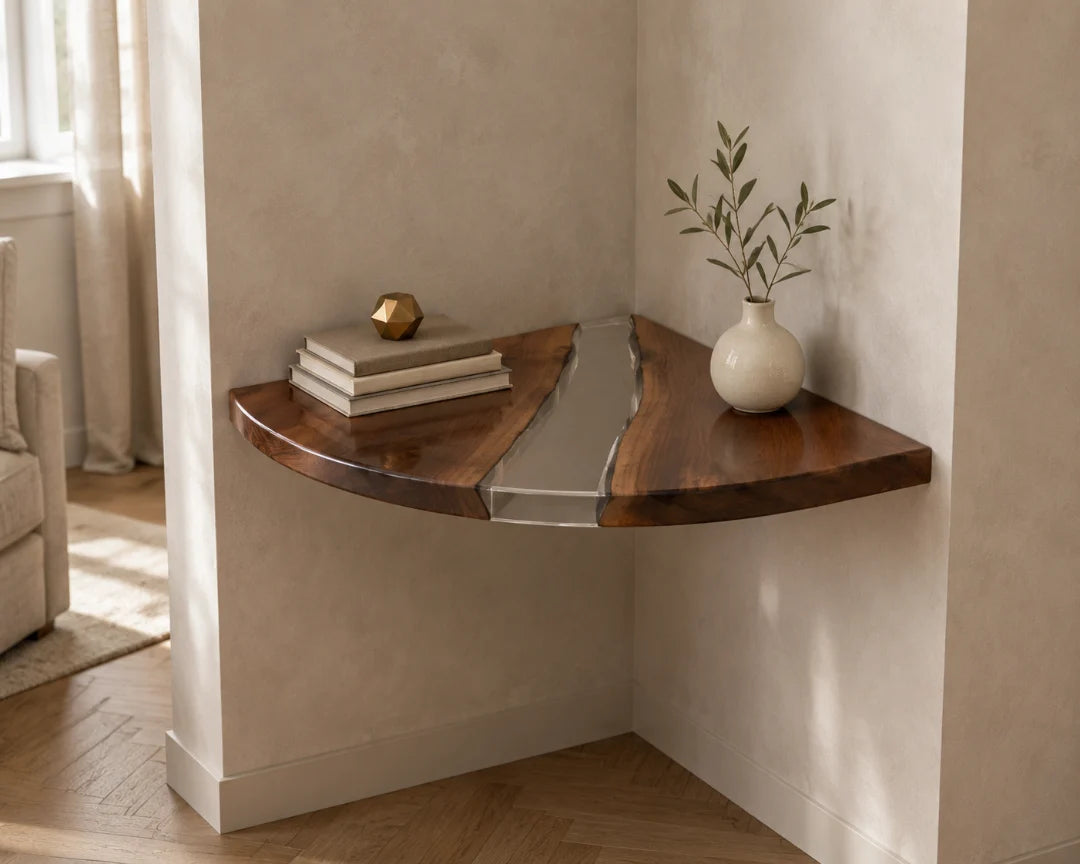 Split Arc Crystal Clear Epoxy Corner Shelf CS04
