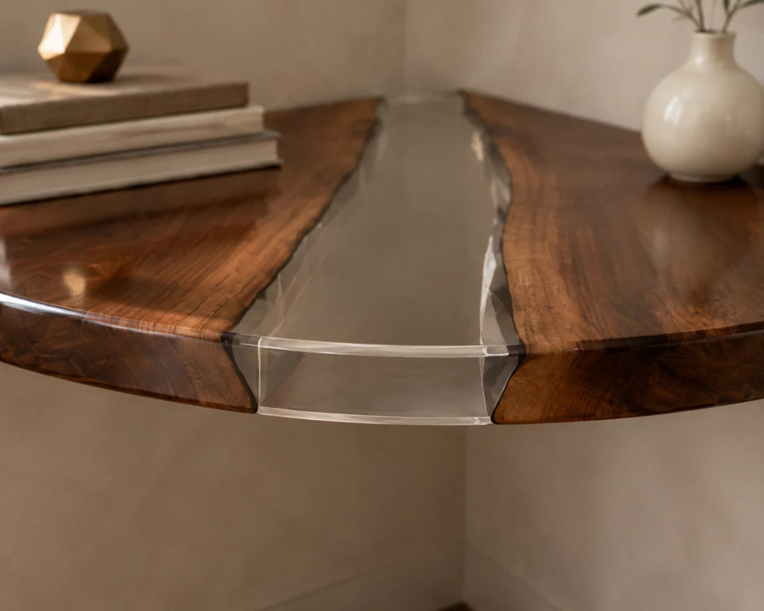 Split Arc Crystal Clear Epoxy Corner Shelf CS04
