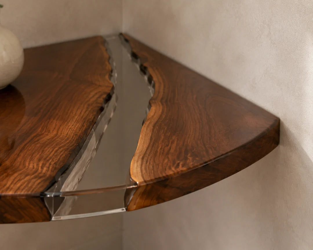 Split Arc Crystal Clear Epoxy Corner Shelf CS04