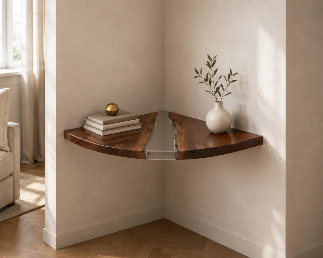 Split Arc Crystal Clear Epoxy Corner Shelf CS04