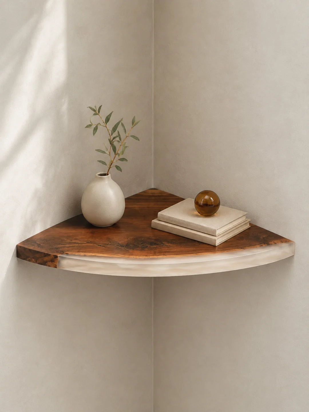 Clear Quarter Moon Crystal Clear Epoxy Corner Shelf CS07